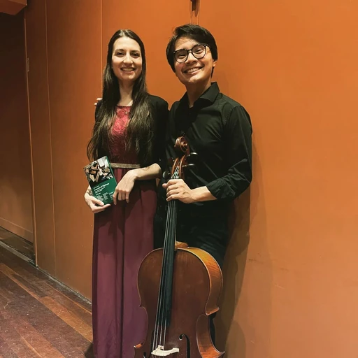 Mojca Pregeljc with cellist after a duo concert