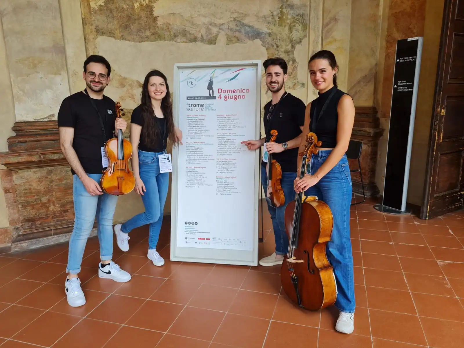 The Svet Quartet with their instruments at the Trame Sonore festival in Mantua